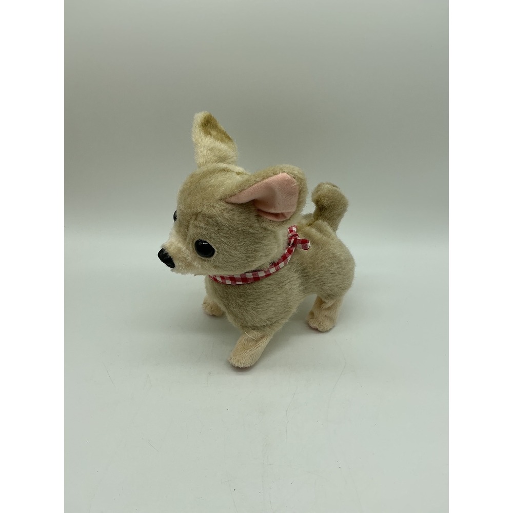 Westminster Inc Walking Barking Chihuahua Plush Toy Tan Dog Red Gingham Collar